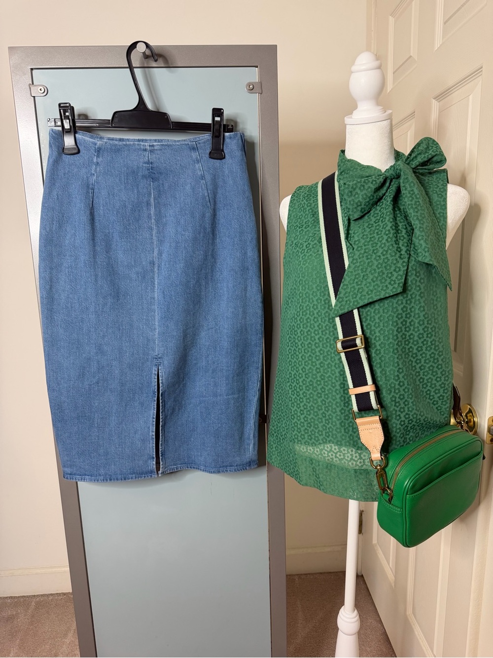 J. Crew Light Blue Denim Pencil Skirt with Front Slit